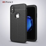 Wholesale iPhone X (Ten) TPU Leather Armor Hybrid Case (Black)